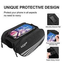 Load image into Gallery viewer, VUP Bike Front Frame Bag, Universal Bicycle Motorcycle Handlebar Bag, Top Tube Bike Bag with 360° Rotation Cell Phone Holder for iPhone 11 Pro/XS MAX/XR/X/7/8 Plus, Galaxy S9/8/7/6/Note, Nubia, Huawei