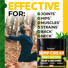 Load image into Gallery viewer, Natural Hemp Cream for Discomfort in Joints, Hips, Back, Neck, Knees, Elbows - Maximum Strength with American Quality - Hemp Oil Extract Gel Infused with Msm, Emu Oil, Arnica - Good for Skin Health