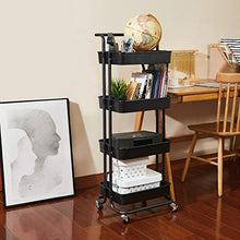 Load image into Gallery viewer, DTK 4 Tier Utility Rolling Cart with Wheels, Storage Kitchen Organizer Craft Cart with Shelves, Trolley Mobile Cart for Office, Kitchen, Bathroom (Black) Frank