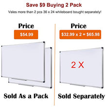 Load image into Gallery viewer, Magnetic Dry Erase Board with Removable Marker Tray| Commercial Quality Wall-Mounted Aluminum Message Presentation White Board for Kids, Students & Teachers (36" x 24"-2 Pack)