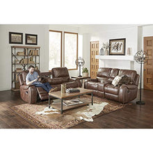 Load image into Gallery viewer, Roundhill Furniture Achern Brown Leather-Air Nailhead Manual Reclining Sofa and Loveseat with Storage Console and USB Port