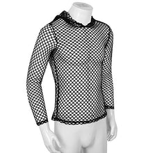Load image into Gallery viewer, Alvivi Men's Sexy See Through Shirt Fishnet Mesh T-Shirt Long Sleeve Hoodie Undershirt Clubwear Black#Hooded XX-Large