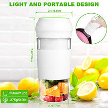 Load image into Gallery viewer, Portable Blender Juicer (12oz) Personal Blender Shakes and Smoothies Juicer Cup Smoothie Maker With 7.4V 3000mAh Rechargeable Battery Strong Power Ice Blender Mixer Baby Food Maker(BPA FREE)Home Office School Travel Sport Gym Outdoors