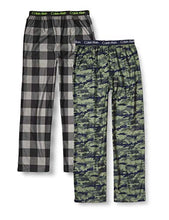 Load image into Gallery viewer, Calvin Klein Boys' Sleepwear Super Soft Brushed Micro Pajama Pant, 2 Pack, Green Camo/Black Buffalo Plaid, XL