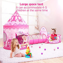 Load image into Gallery viewer, GeerWest 3PC Princess Tent for Girls with Kids Ball Pit, Kids Play Tents and Crawl Tunnel for Toddlers, Pink Pop Up Playhouse Toys for Baby Indoor& Outdoor Tent Games, Birthday Kid’s Gifts