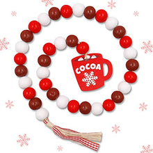 Load image into Gallery viewer, Huray Rayho Hot Cocoa Wood Bead Garland Decorations Farmhouse Christmas Holiday Tiered Tray Decor Hot Chocolate Marshmallow Rustic Wooden Beads with Red Plaid Tassels Winter New Year Ornaments