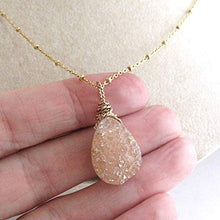 Load image into Gallery viewer, Peach Champagne Druzy Quartz Gemstone Geode Pendant Necklace 14k Gold Filled 18 inch Chain