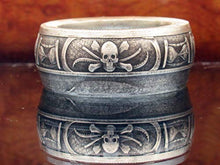 Load image into Gallery viewer, Memento Mori Pirate coin ring made from pure silver coin. Can size 7-16