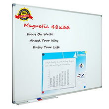 Load image into Gallery viewer, Lockways White Board Dry Erase Board 48 x 36 - Magnetic Whiteboard 4 X 3, Silver Aluminium Frame, Set Including 1 Detachable Aluminum Marker Tray, 3 Dry Erase Markers, 8 Magnets