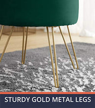 Load image into Gallery viewer, Ornavo Home Modern Round Velvet Storage Ottoman Foot Rest Stool/Seat with Gold Metal Legs & Tray Top Coffee Table - Emerald Green