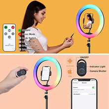 Load image into Gallery viewer, 12" Selfie Ring Light with 63" Tripod Stand & 3 Phone Holder, LED Camera Ringlight with 48 RGB Colors Modes & Musical Rhythm Mode and 12 Brightness Dimmable for Makeup/Photography/Videos/Vlog/TikTok