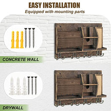 Load image into Gallery viewer, Wooden Key Holder for Wall, Mail Organizer Wall Mount with 4 Key Hooks, Wall Mounted Hanging Keys Rack with Sunglasses Storage, Rustic Home Decor for Entryway