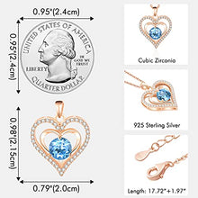 Load image into Gallery viewer, Forever Love Heart Pendant Blue March December Birthstone Necklaces for Women 925 Sterling Silver Rose Gold Valentine's Day Jewelry Gifts for Wife Girlfriend Her Mom for Anniversary Birthday
