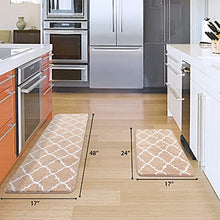 Load image into Gallery viewer, Carvapet 2 Pieces Microfiber Moroccan Trellis Non-Slip Soft Kitchen Mat Bath Rug Doormat Runner Carpet Set (17"x48"+17"x24", Beige)