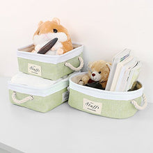 Load image into Gallery viewer, uxcell Storage Baskets with Cotton Handles Foldable Storage Bins Laundry Clothes Towel Box Organizer W Drawstring Closure for Home Shelves Closet Light Green 10.6" x 10.6" x 4.7"