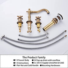 Load image into Gallery viewer, GGStudy 8 inch 2 Handles 3 Holes Widespread Bathroom Sink Faucet Antique Brass Bathroom Vanity Faucet Basin Mixer Tap Faucet Matching Metal Pop Up Drain with Overflow