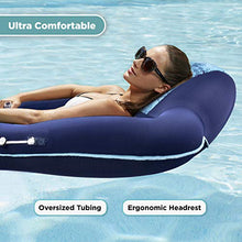 Load image into Gallery viewer, Aqua Luxury Water Lounge, X-Large, Inflatable Pool Float with Headrest, Backrest & Footrest, Navy/Light Blue