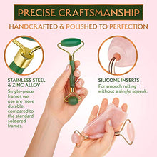Load image into Gallery viewer, Authentic Jade Roller, Natural Rose Quartz Roller and Gua Sha | 3-In-1 Stone Face Massager Kit