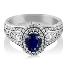Load image into Gallery viewer, Gem Stone King Blue Sapphire 925 Sterling Silver Gemstone Birthstone Women's Ring 1.41 cttw, Center Stone: 6x4mm (Size 7)