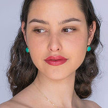 Load image into Gallery viewer, Turquoise Drop Earrings 14K Solid Gold - Beautiful 12mm Round Cut Natural Turquoise Gemstone December Birthstone Housed in Yellow Gold Dangle/Drop Earrings - Elegant Handmade Jewelry