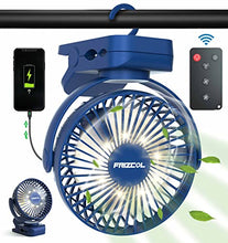 Load image into Gallery viewer, Clip on Fan 65 Hours Portable Desk Fan Rechargeable with LED Lights & Hooks 11800 Capacity Battery Operated Fan with Clips Small Desk Fan Mini Fans for Tents Travel Outdoor Camping Golf Cart Emergency