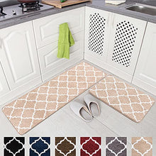 Load image into Gallery viewer, Carvapet 2 Pieces Microfiber Moroccan Trellis Non-Slip Soft Kitchen Mat Bath Rug Doormat Runner Carpet Set (17"x48"+17"x24", Beige)