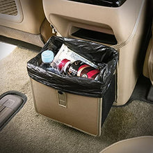 Load image into Gallery viewer, KMMOTORS Foldable Car Garbage Can Patented Car Waste Basket Comfortable Multifuntional Vegan Leather and Oxford Clothes Car Organizer Car Trash Can (Medium, Beige)