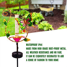 Load image into Gallery viewer, Juegoal 31.5 Inch Rain Gauge, Solar Powered Lighted Butterfly Garden Stakes Decor with 16 LED Warm White Copper Lights, Metal Yard Art Outdoor Lawn Pathway Patio Decorations