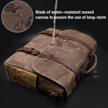 Load image into Gallery viewer, Mens Messenger Bag 15.6 Inch Waterproof Vintage Genuine Leather Waxed Canvas Briefcase Large Satchel Shoulder Bag Rugged Leather Computer Laptop Bag, Brown