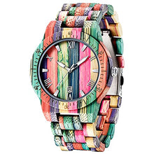 Load image into Gallery viewer, Men Watches with Handmade Colorful Bamboo Wood Watch Analog Quartz Wooden Watch for Men