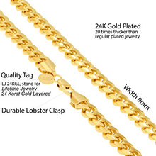 Load image into Gallery viewer, Lifetime Jewelry 9mm Cuban Link Chain Necklace for Men & Women 24k Gold Plated, 24 Inches