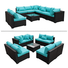 Load image into Gallery viewer, Outdoor Rattan Sectional Sofa - Patio PE Wicker Conversation Furniture Set (9-Piece,Turquoise)