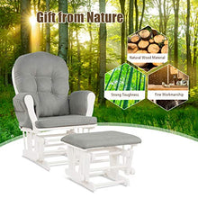 Load image into Gallery viewer, Costzon Baby Glider and Ottoman Cushion Set, Wood Baby Rocker Nursery Furniture, Upholstered Comfort Nursery Chair & Ottoman with Padded Arms (Light Gray)