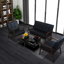 Load image into Gallery viewer, JIASTING Mid Century 1 Loveseat Sofa and 2 Accent Chairs Set Modern Wood Arm Couch and Chair Living Room Furniture Sets (8428 Black Set)