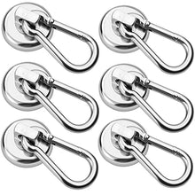 Load image into Gallery viewer, DIYMAG Magnetic Hooks,Heavy Duty Neodymium Magnetic Hooks with Swivel Carabiner Hook,Great for Your Refrigerator and Other Magnetic Surfaces,Pack of 6