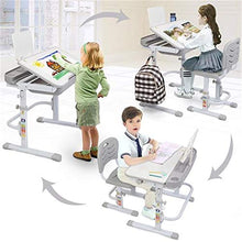 Load image into Gallery viewer, No/Brand Children's Desk and Chair Set, Height-Adjustable Children's Study Drawing Table Set, Home School Anti-Reflective Children's Study Table, with Reading Rack (Color : Gray)