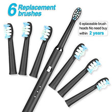 Load image into Gallery viewer, Sonic Electric Toothbrush for Adults, 6 Dupont Brush Heads, 3 Modes, 2-Minute Built-in Timer, Recommended by Dentist, Waterproof, USB inductive Charging, Delicate and Small, Black