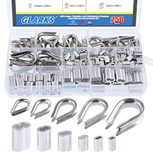 Load image into Gallery viewer, Glarks 250Pcs 304 Stainless Steel Wire Rope Cable Thimbles Combo and Aluminum Crimping Loop Sleeve Assortment Kit for Wire Rope Cable Thimbles Rigging