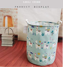 Load image into Gallery viewer, LEELI laundry Hamper with Handles-Collapsible Canvas Basket for Storage Bin,Kids Room,Home Organizer,Nursery Storage,Baby Hamper,19.7×15.7 (llama&alpaca)