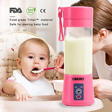 Load image into Gallery viewer, Portable Blender, OBERLY Smoothie Juicer Cup - Six Blades in 3D, 13oz Fruit Mixing Machine with 2000mAh USB Rechargeable Batteries, Ice Tray, Detachable Cup