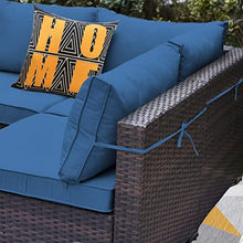 Load image into Gallery viewer, Gotland 8 Piece Outdoor Patio Furniture Set with Gas Fire Pit Table Patio Furniture Sectional Sofa w/43in Propane Fire Pit, 50,000 BTU Auto-Ignition Firepit w/Glass Wind Guard (Dark Blue)