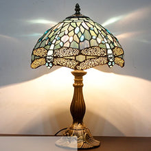Load image into Gallery viewer, Tiffany Lamp 18 Inch Tall Sea Blue Stained Glass Dragonfly Crystal Style Shade Accent Antique End Bedside Art Table Desk Light Decorative Living Room Bedroom College Dorm S147 WERFACTORY