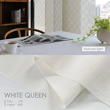 Load image into Gallery viewer, GoDear Design Deluxe Adjustable Sliding Panel Track Blind 45.8"- 86" W x 96" H, Extendable 4-Rail Track, Trimmable Natural Woven Fabric, Semi-Privacy, Checker Pattern, White Queen