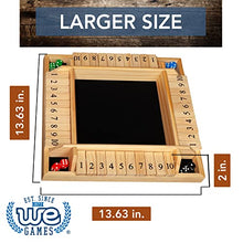 Load image into Gallery viewer, WE Games Shut The Box Wooden 1-4 Player Board Game Travel Size, The Original Table Top Dice Game for Families, Learn Math, for Classrooms, Pubs or at Home, 14 inches, Includes 8 Dice