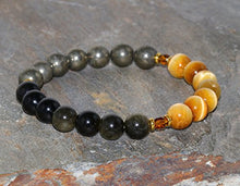 Load image into Gallery viewer, 8mm Gold Obsidian, Yellow Tiger Eye and Pyrite Bracelet, The Money Maker Bracelet Jewelry, Healing Crystals, Abundance + Wealth + Success