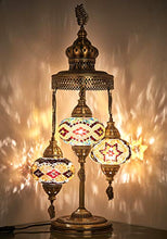 Load image into Gallery viewer, (16 Colors) Demmex 2020-3 Big Globes Magnificent Handmade Turkish Moroccan Mosaic Tiffany Table Desk Bedside Lamp Lampshade Night Accent Mood Light for North American Use, 31" Height (Brown Amber)