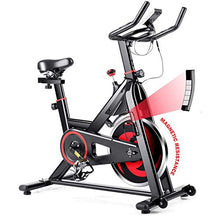 Load image into Gallery viewer, GYMAX Magnetic Exercise Bike, Indoor Stationary Cycling Bike, Noise-free Smooth Exercise Bike with LCD Monitor for Home Gym Cardio Workout (Black & Red)