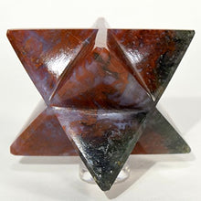 Load image into Gallery viewer, HC Set: 67mm 8 Point Red Purple Green Moss Agate Merkaba Star Natural Sparkling Mineral Polished Chalcedony Crystal Stone Star - India + One Polished Clear Quartz Cabochon