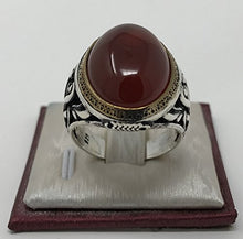 Load image into Gallery viewer, KAR 925K Stamped Sterling Silver Filigree Red Agate (Aqeeq) Men's Ring I1J (10.5)
