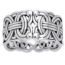 Load image into Gallery viewer, Viking Braided Wedding Band Borre Knot Norse Celtic 10mm Sterling Silver Ring Size 9(Sizes 4,5,6,7,8,9,10,11,12,13,14,15)